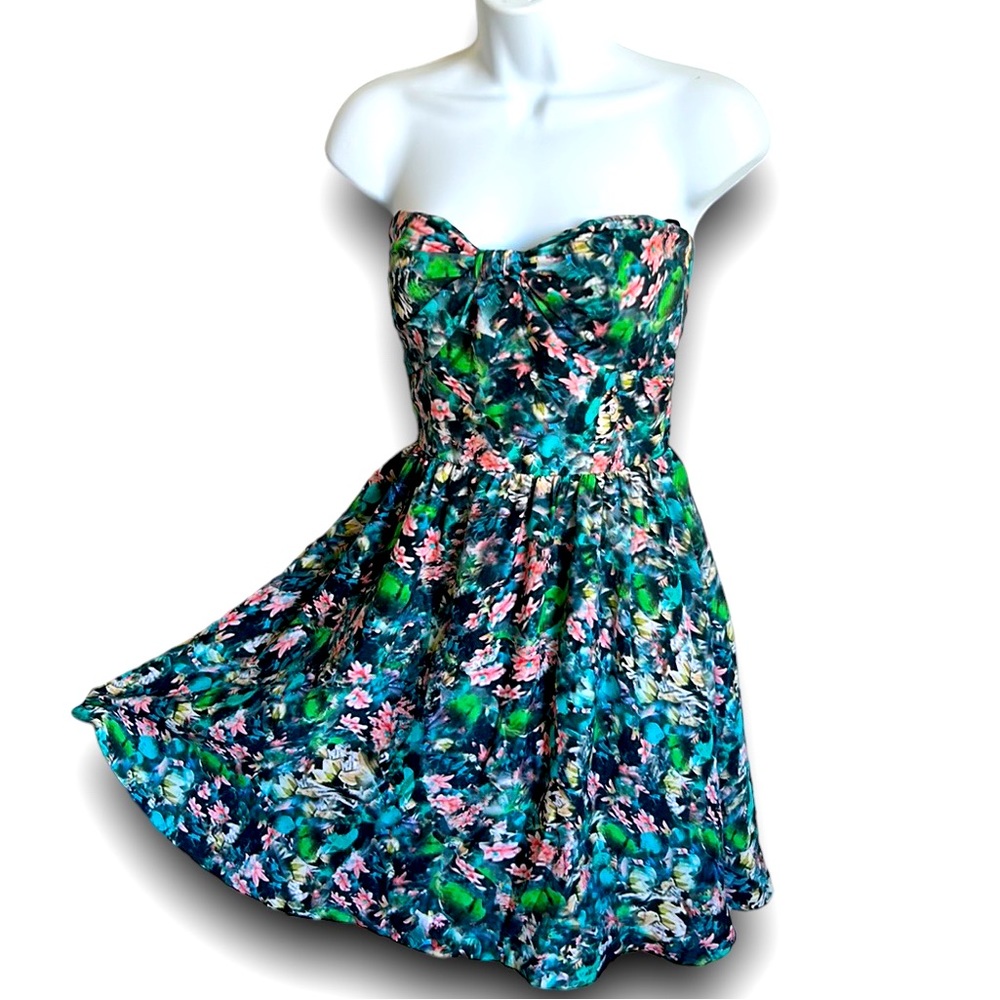 ZARA Strapless Blurred Floral Print dress